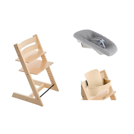 Chaise Tripp Trapp + Babyset natural + Newborn Set gris  STOKKE