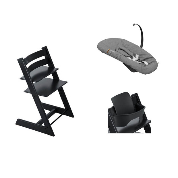 Chaise Tripp Trapp + Babyset noir + Newborn Set Gris foncé STOKKE