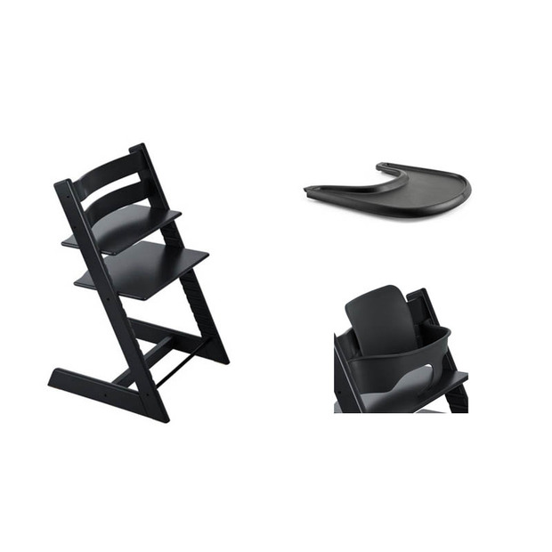 Chaise Tripp Trapp + Babyset + Plateau Noir STOKKE