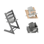 Chaise Tripp Trapp + Babyset gris tempête + Coussin nordic grey 