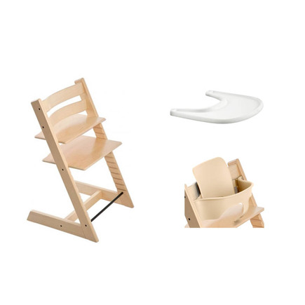 Chaise Tripp Trapp + Babyset Naturel + Plateau Blanc  STOKKE