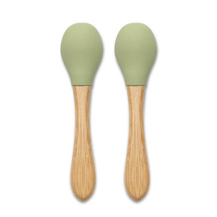 Lot de 2 cuillères en silicones manche bambou VERT LORELLI - 2